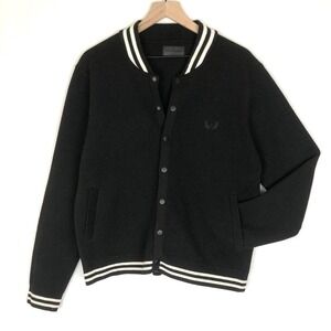 NICK DANGER Track Snap Jacket Men's Sz L Black White Varsity Pockets Casual